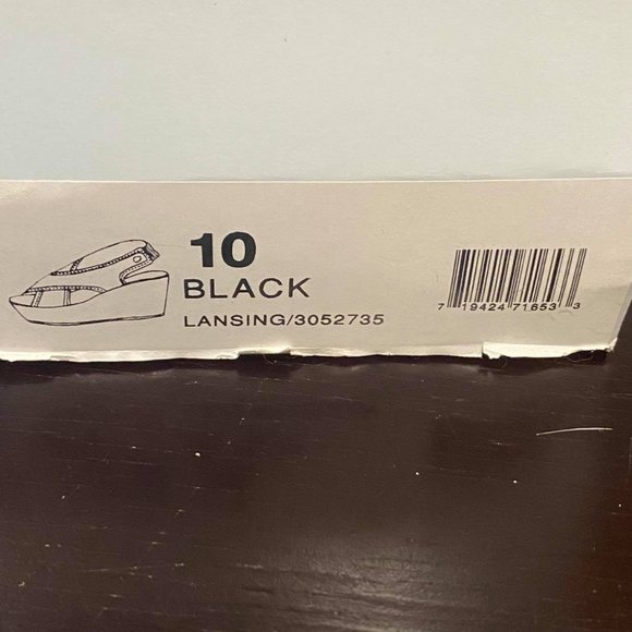 CROWN VINTAGE Black leather Wedge Slip On Open Toe - Picture 10 of 11